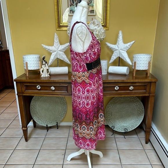 Mlle Gabrielle Women’s Sleeveless Pink Floral Boho Waist Studded Maxi Dress Med - Picture 5 of 12